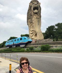 Singapore Sentosa monorail and merlion