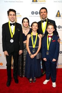 Jarret J. Krosoczka, Gina Krosoczka, and family at the Audie Awards